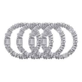 Pure Silk Skinny Scrunchies Silver x 4