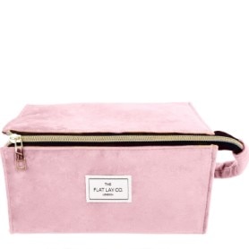 Open Flat Makeup Box Bag in Pink Velvet 1each