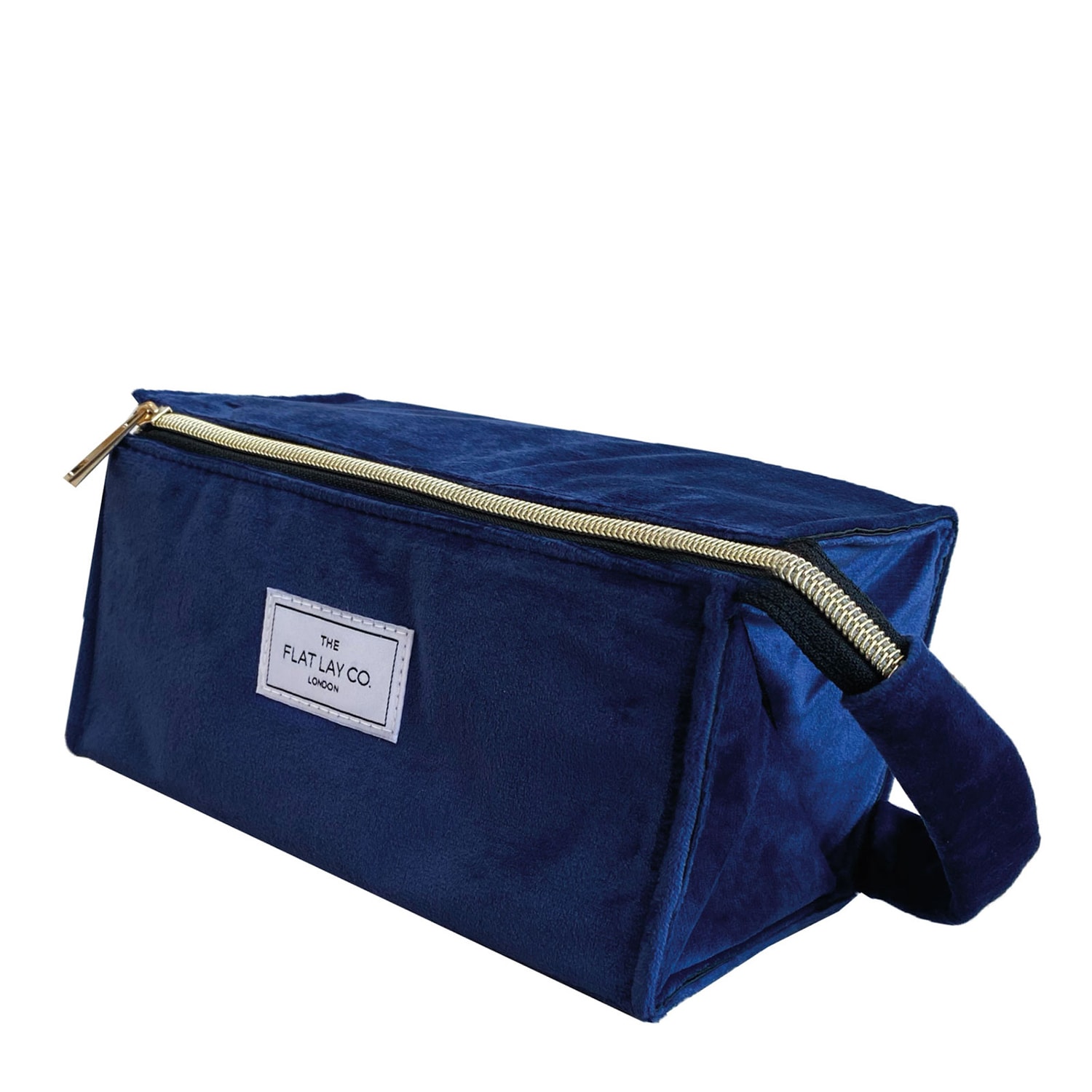 The Flat Lay Co. Open Flat Makeup Box Bag In Deep Blue Velvet 1Each