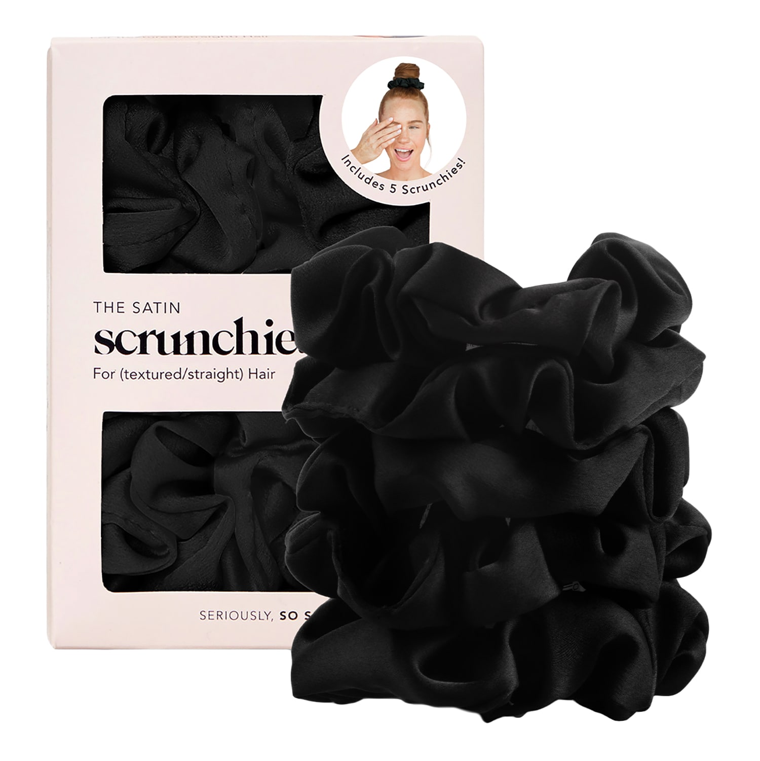Kitsch Satin Sleep Scrunchies Black X 5