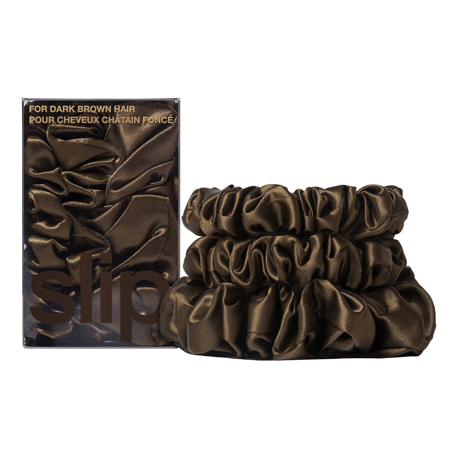 Slip Silk Pillowcase Back To Basics - Dark Brown Pure Silk Scrunchie Set 3 Pieces