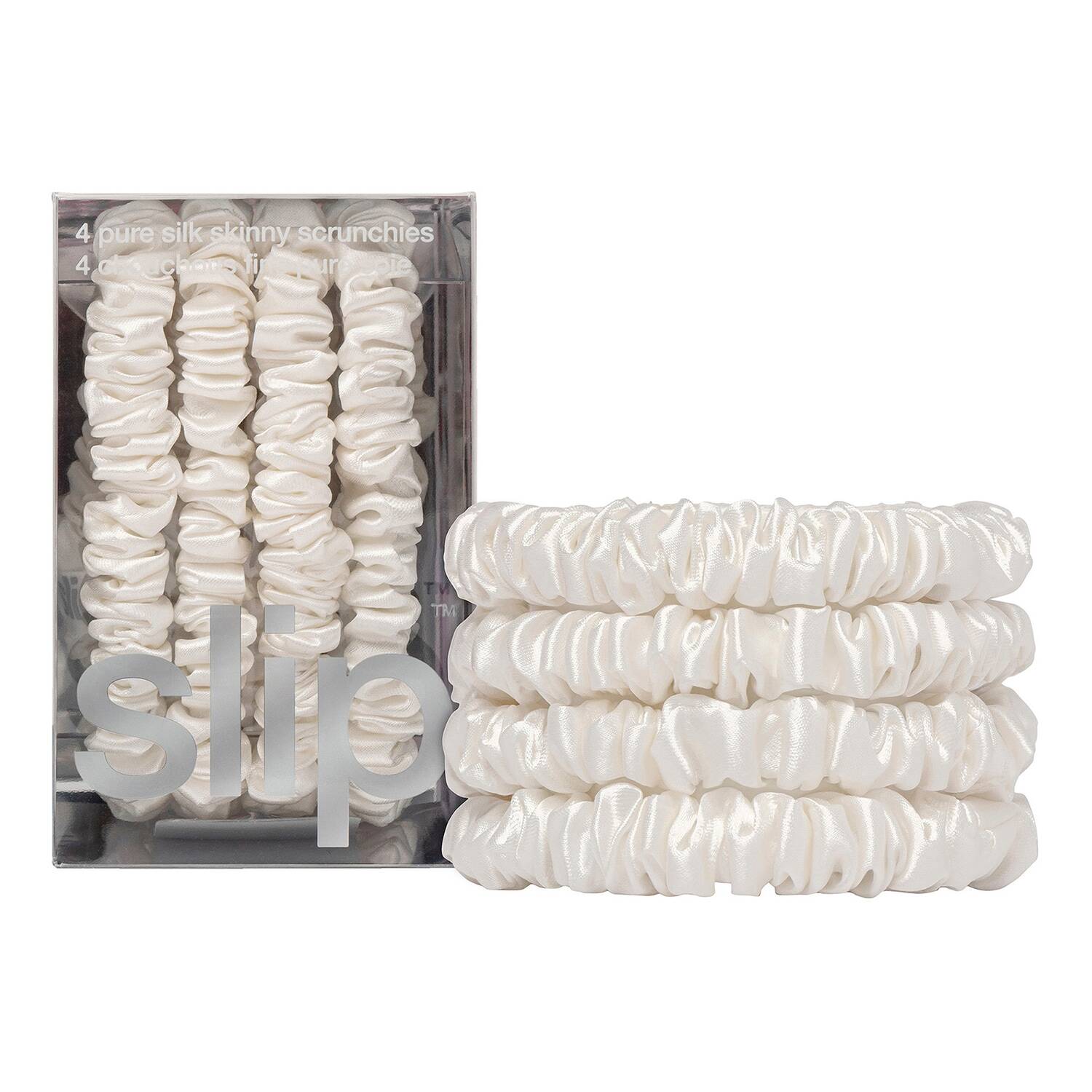 Slip Silk Pillowcase Pure Silk Skinny Scrunchies White X 4
