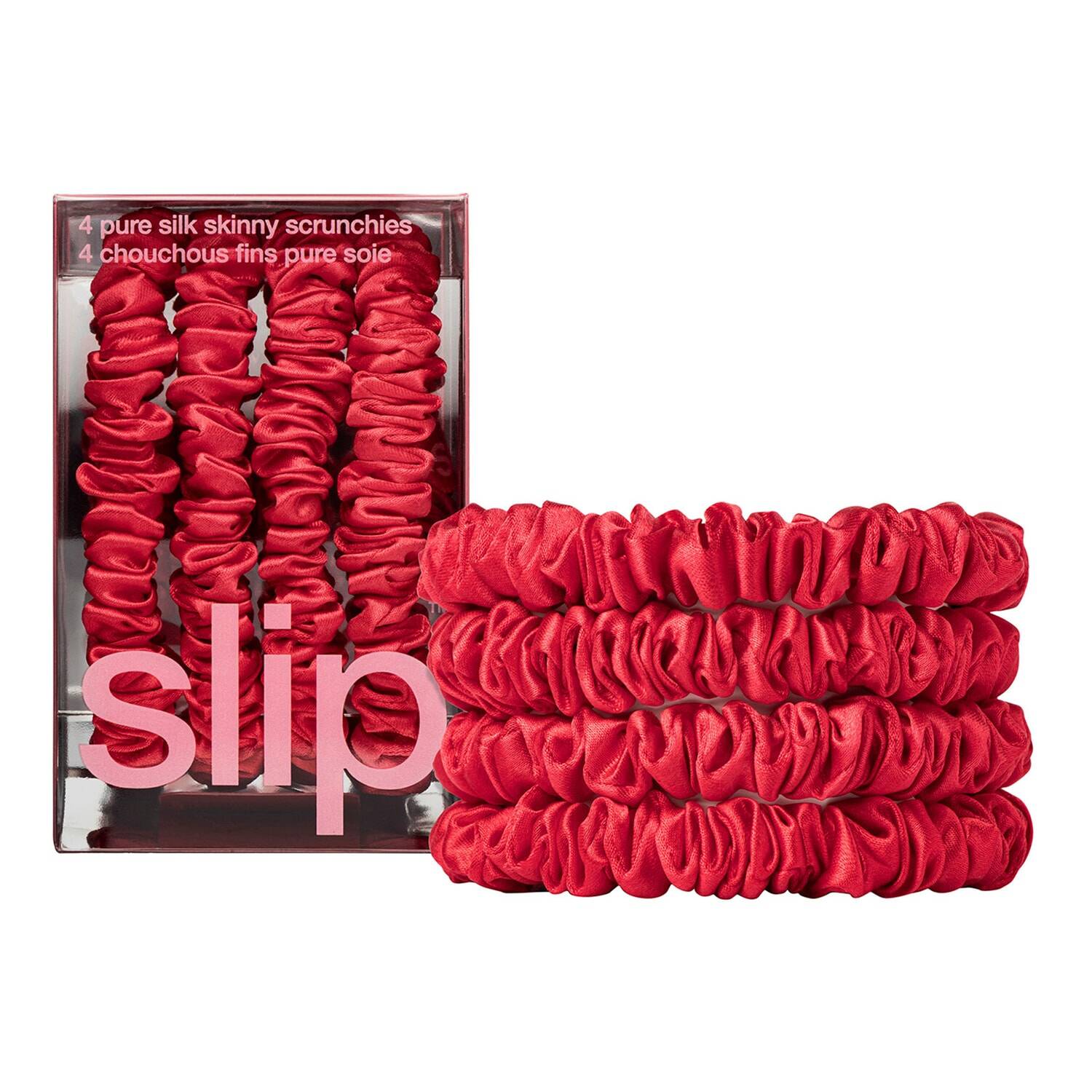 Slip Silk Pillowcase Pure Silk Skinny Scrunchies Red Set Of 4