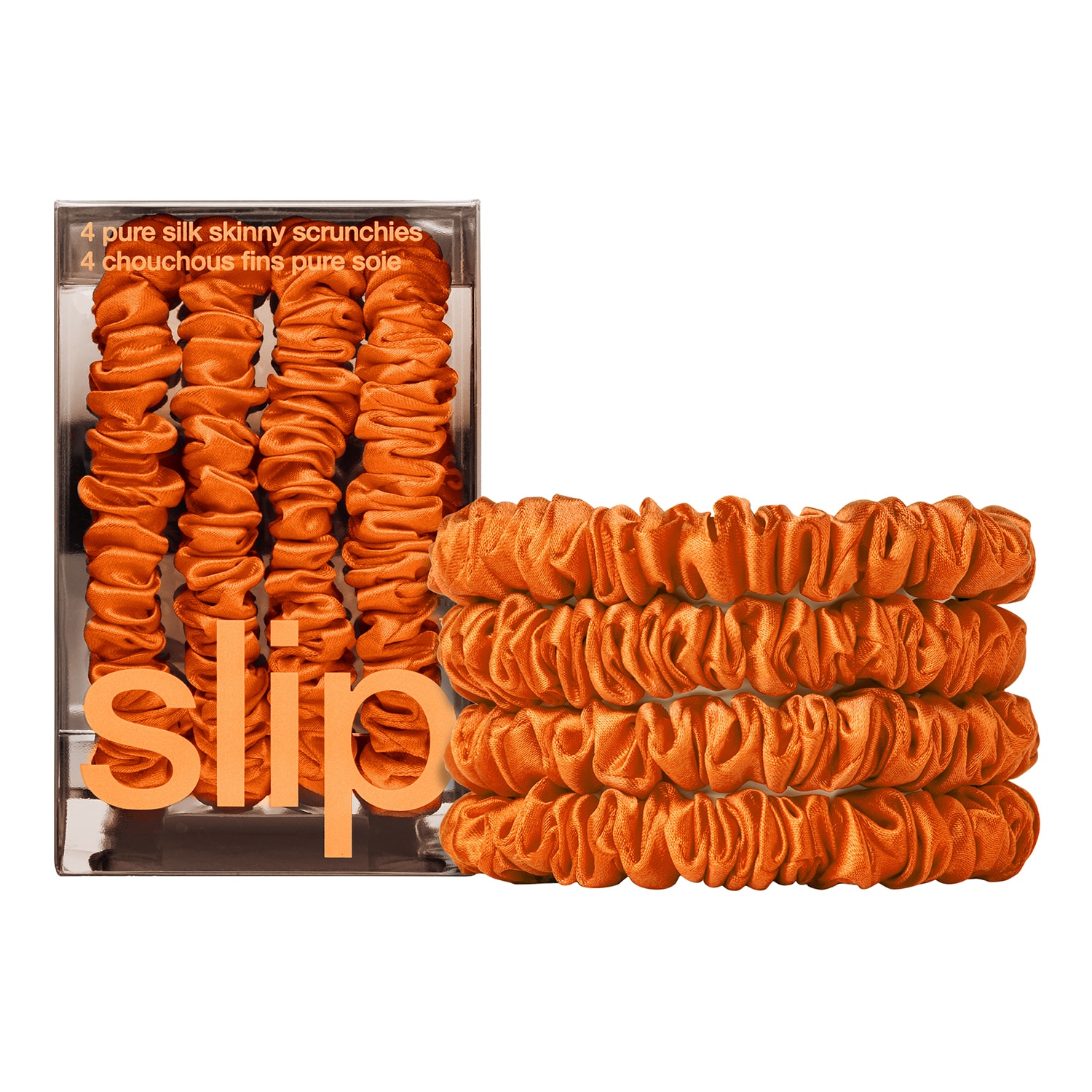Slip Silk Pillowcase Pure Silk Skinny Scrunchies Orange Set Of 4
