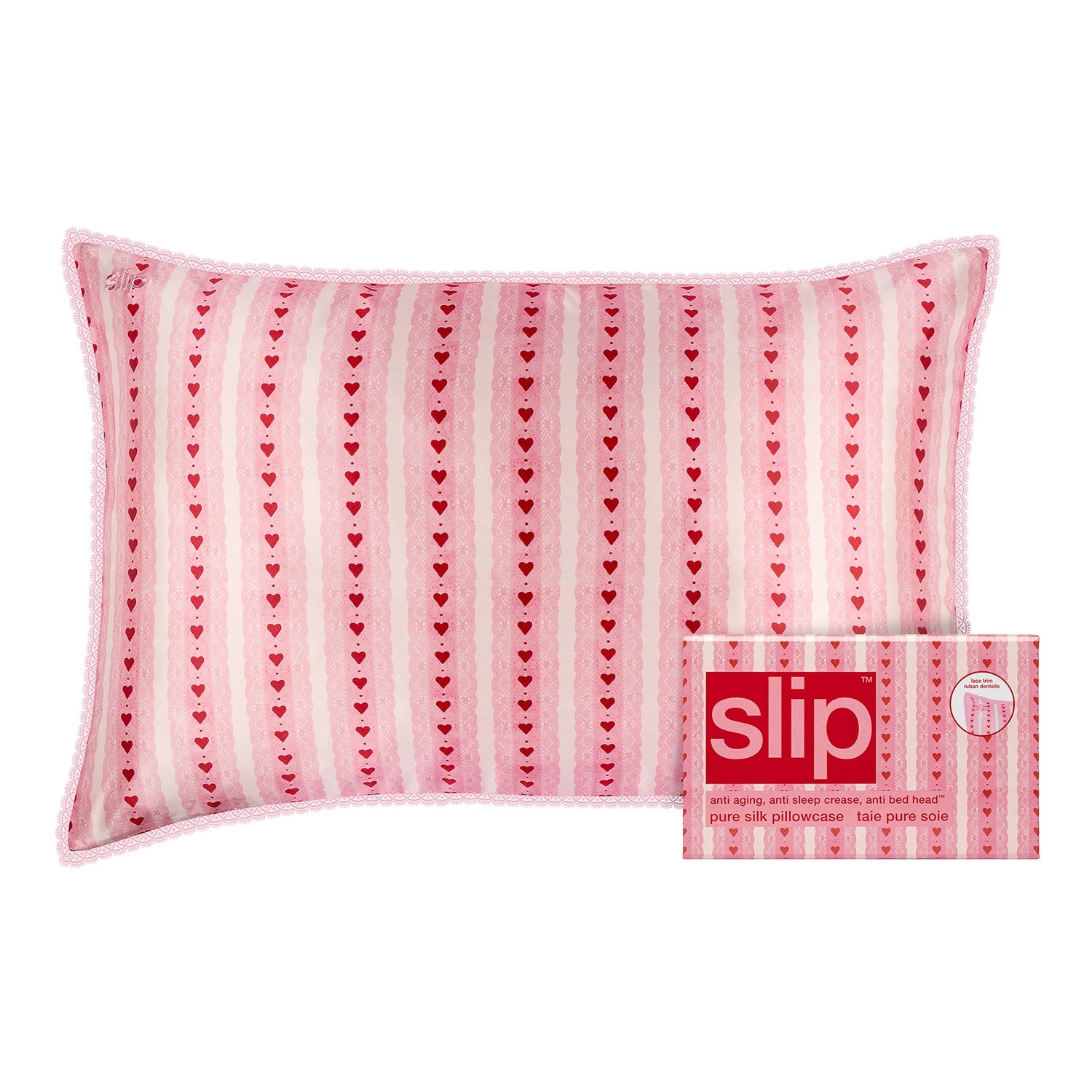 Slip Silk Pillowcase Pure Silk Queen Pillowcase With Lace Trim Sweetie X 1