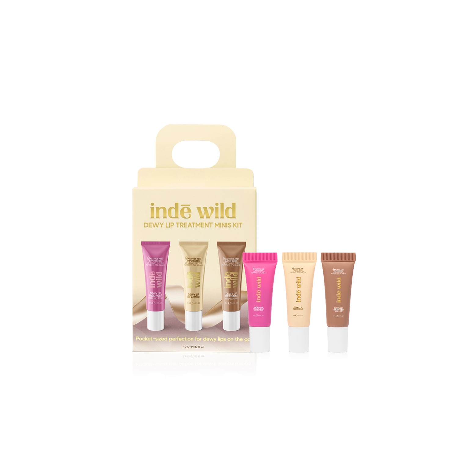 Indē Wild Dewy Lip Treatment Minis Kit Og - 5Ml, Wedding Rose - 5Ml, Masala Chai - 5Ml