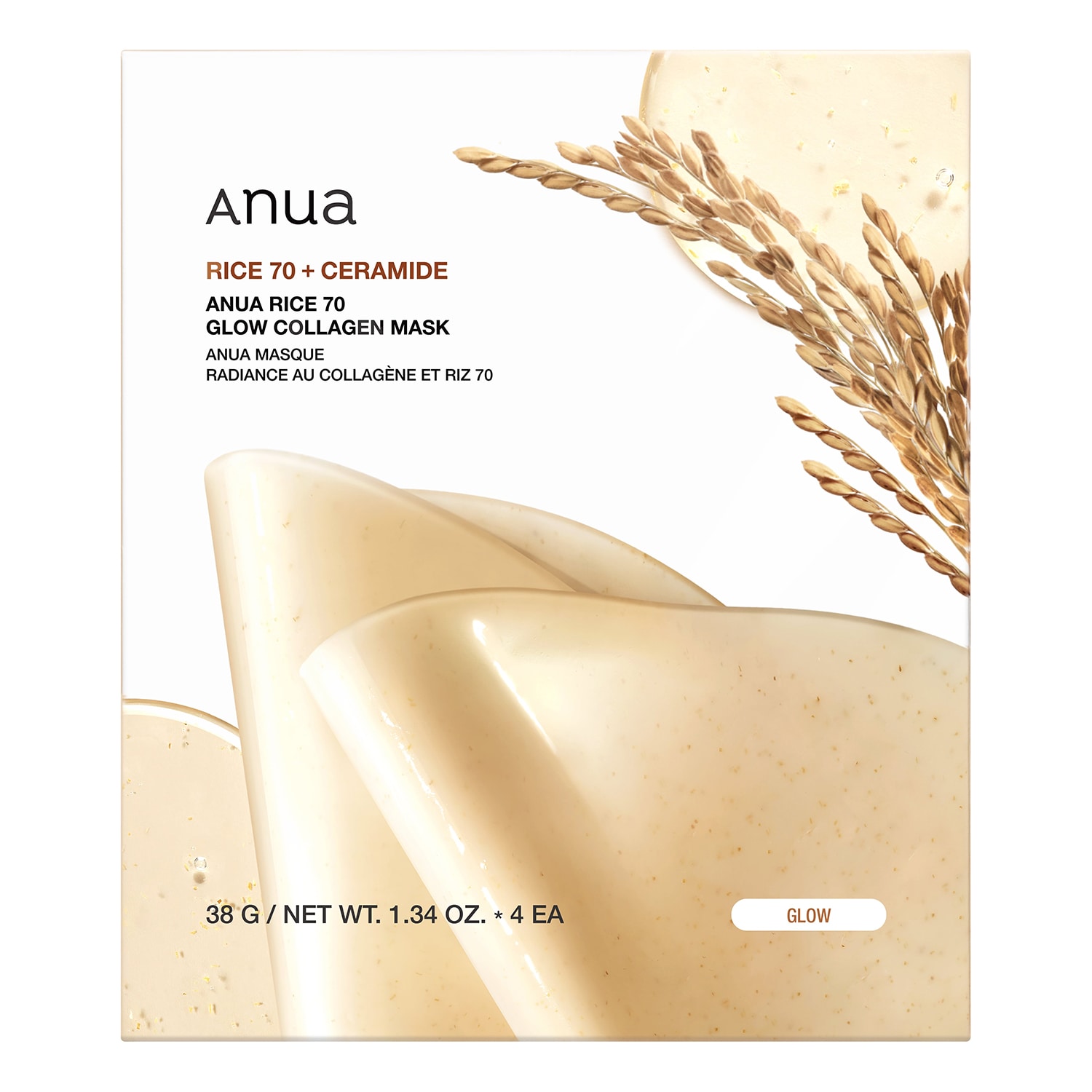 Anua Rice 70 Glow Collagen Mask - Improves Hydration And Elasticity 38G