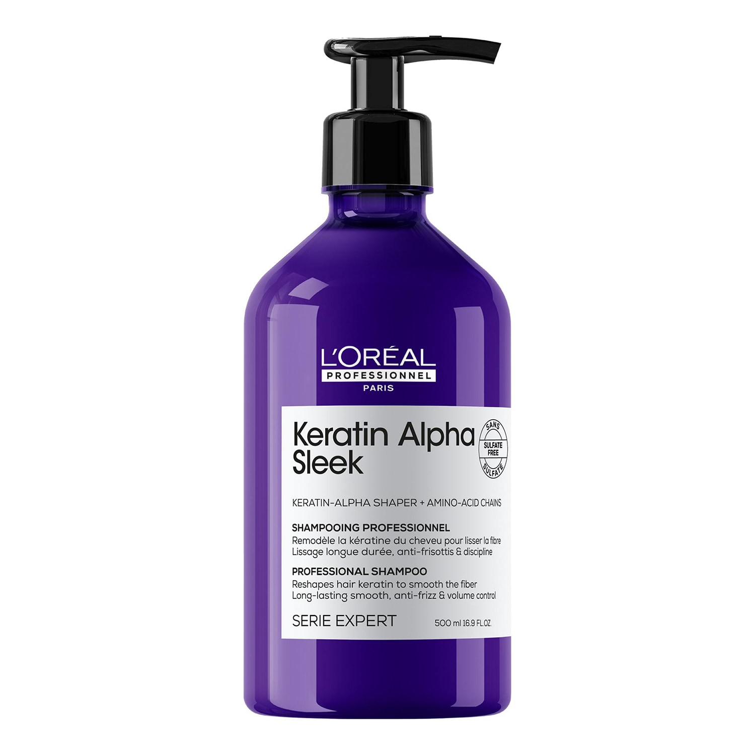 L'Oréal Professionnel Keratin Alpha Sleek Shampoo- 2 Week* Anti-Frizz & Smoothing, Sulphate Free 500Ml
