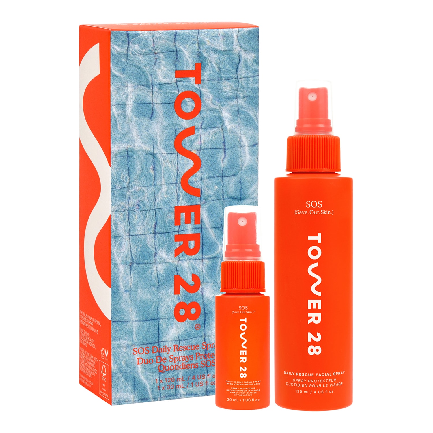 Tower 28 Sos Hypochlorous Acid Spray Duo Skincare Set 120Ml + 30Ml