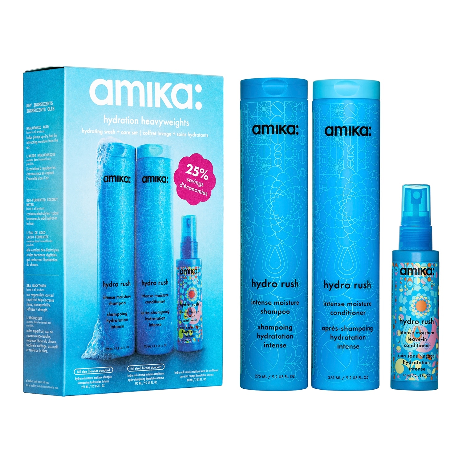 Amika Hydration Heavyweights Hydrating Wash + Care Set 275 Ml X 2 + 60 Ml