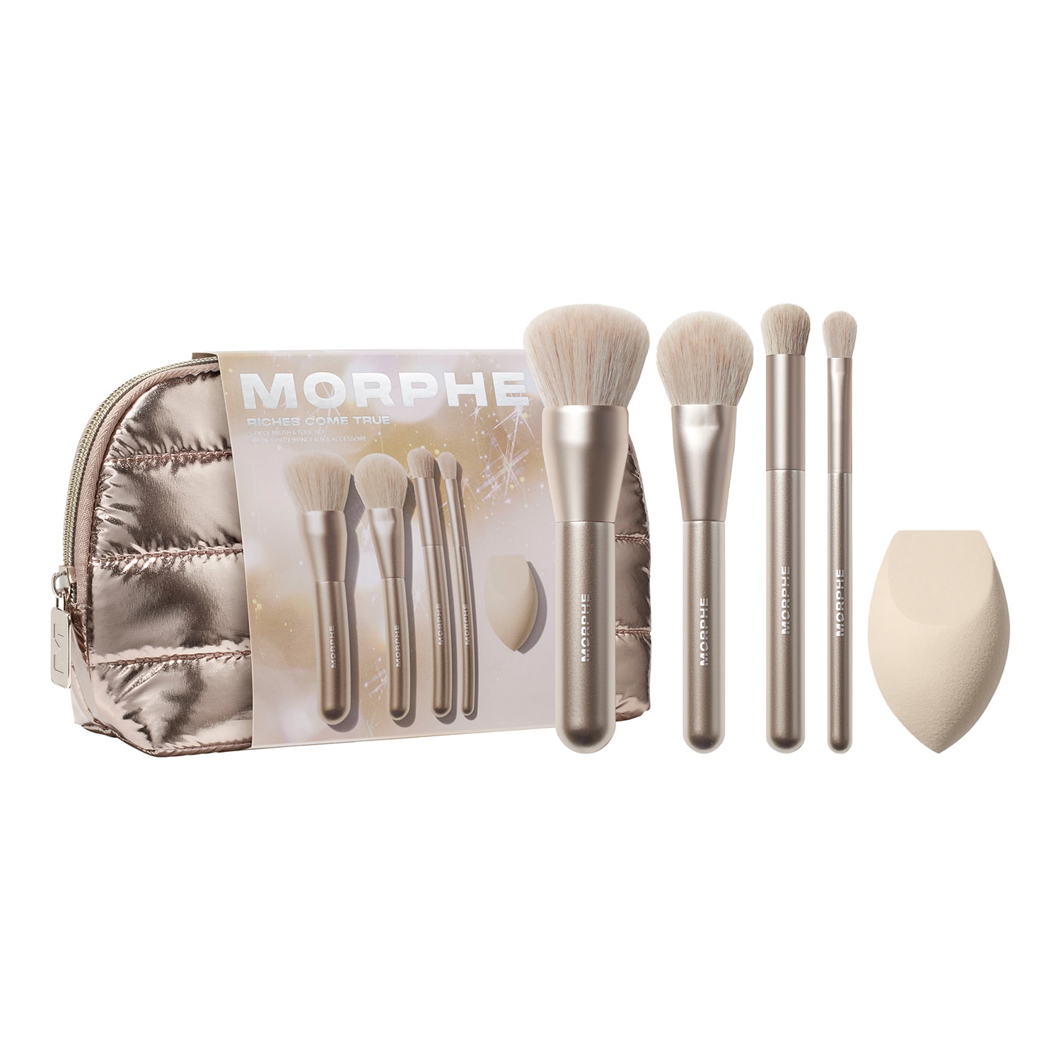 Morphe 🤎 Riches Come True 5-piece Brush & Tool Set 5 piece & Makeup BAG 🤎 BNWT - Image 4