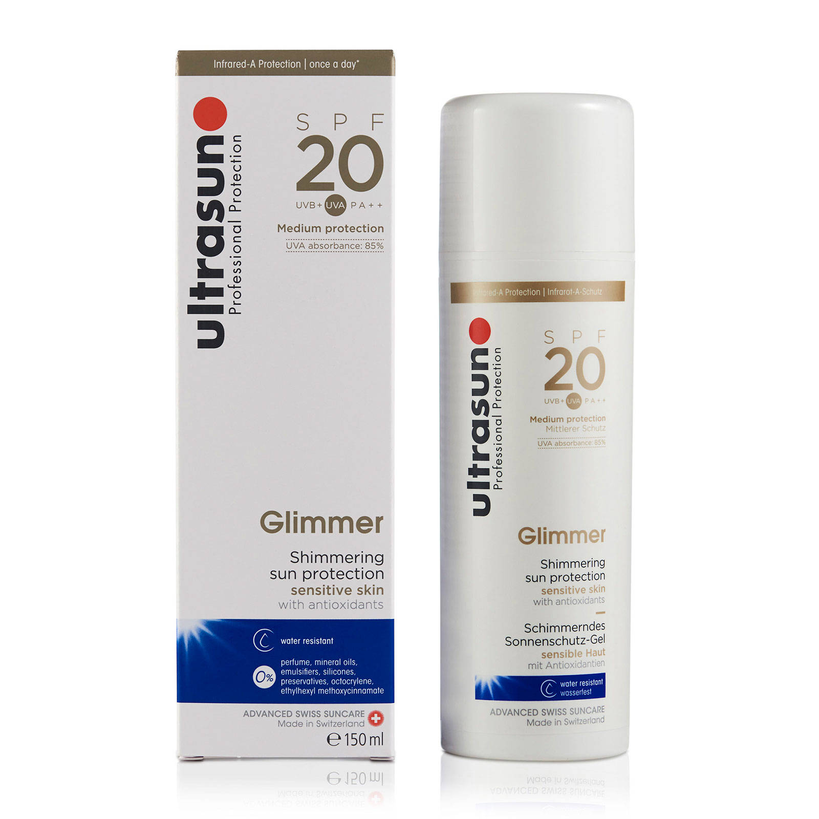 Ultrasun Sensitive Medium Spf20 Glimmer Formula 150Ml
